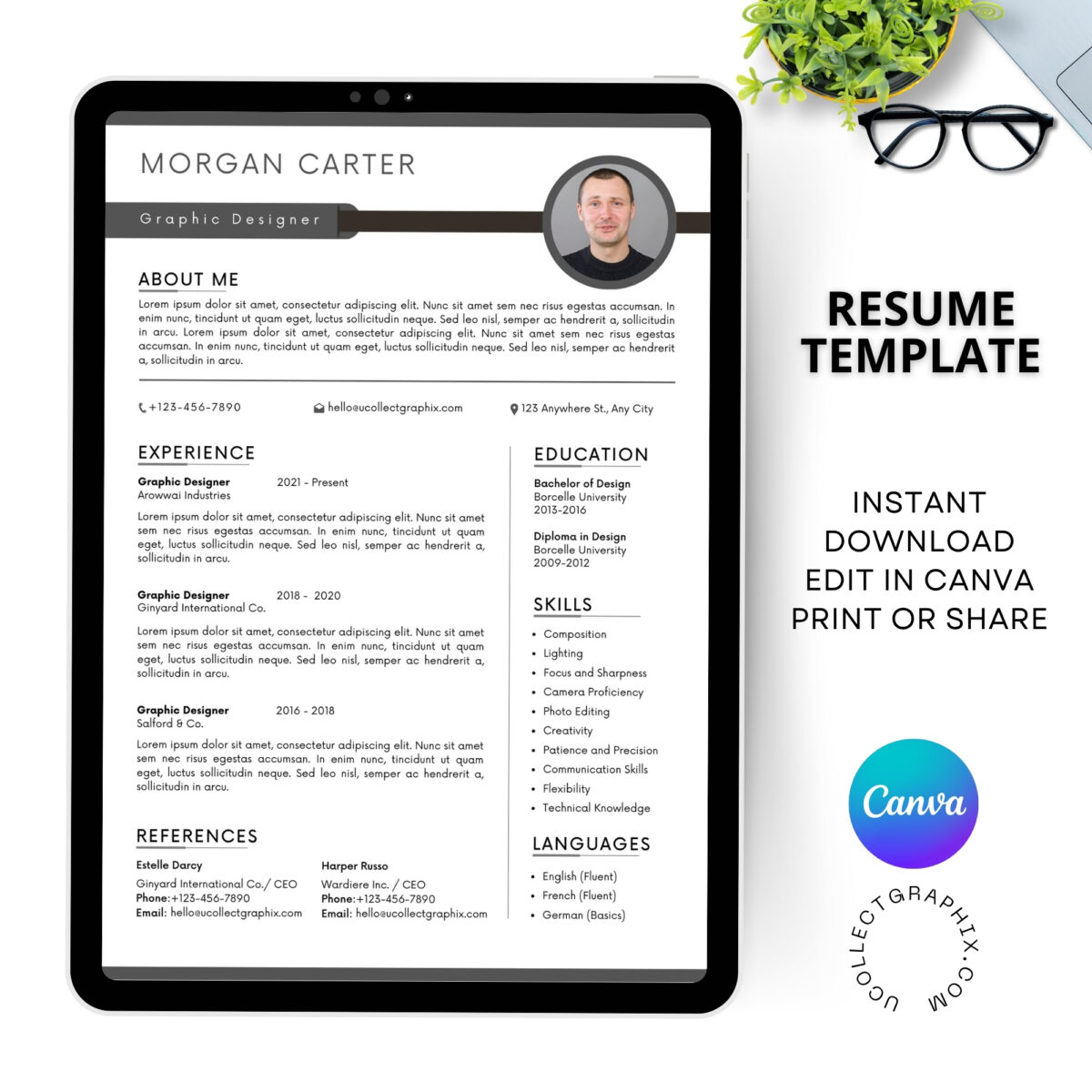 Designer Resume Template | Modern 2026 Professional CV with Photo | Canva Editable | CV-002