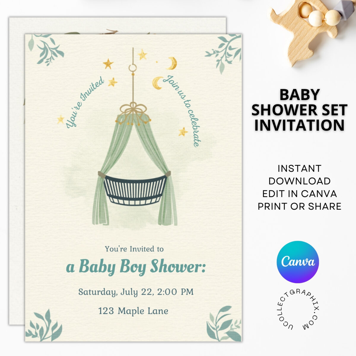Editable Baby Shower Invitation Bundle Template Set of 2 for Boy & Girl | Neutral Boho Canva Invite | Printable Baby Shower Invitations | BDLINVITE-003