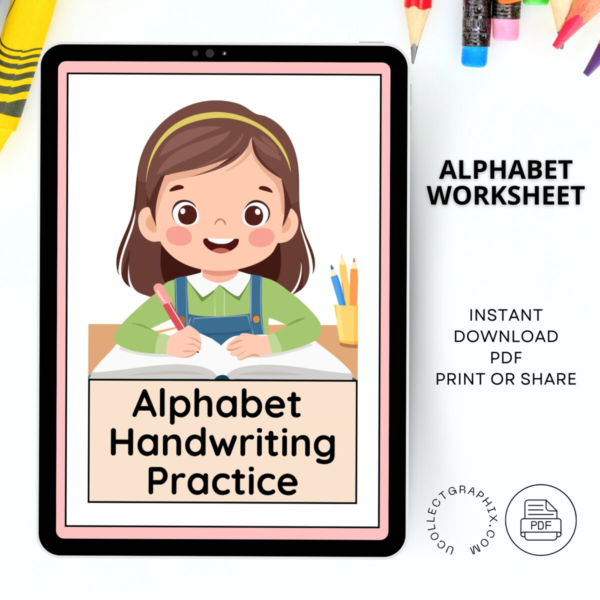 Alphabet A–Z Handwriting Practice for Girls | ABC Tracing | Blue Red Lined Writing Paper | Preschool & Kindergarten Printable | ALPHAND-002
