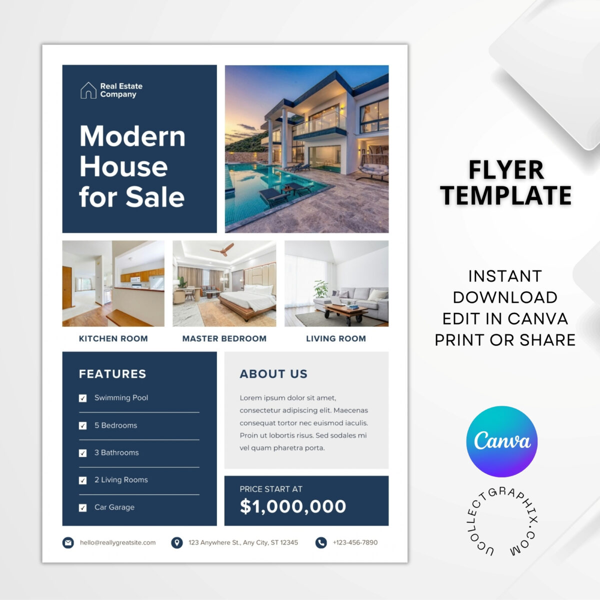 Modern Real Estate Flyer Template | Realtor Marketing Flyer | Property Listing Flyer | Real Estate Agent Advertising | FLYER-001