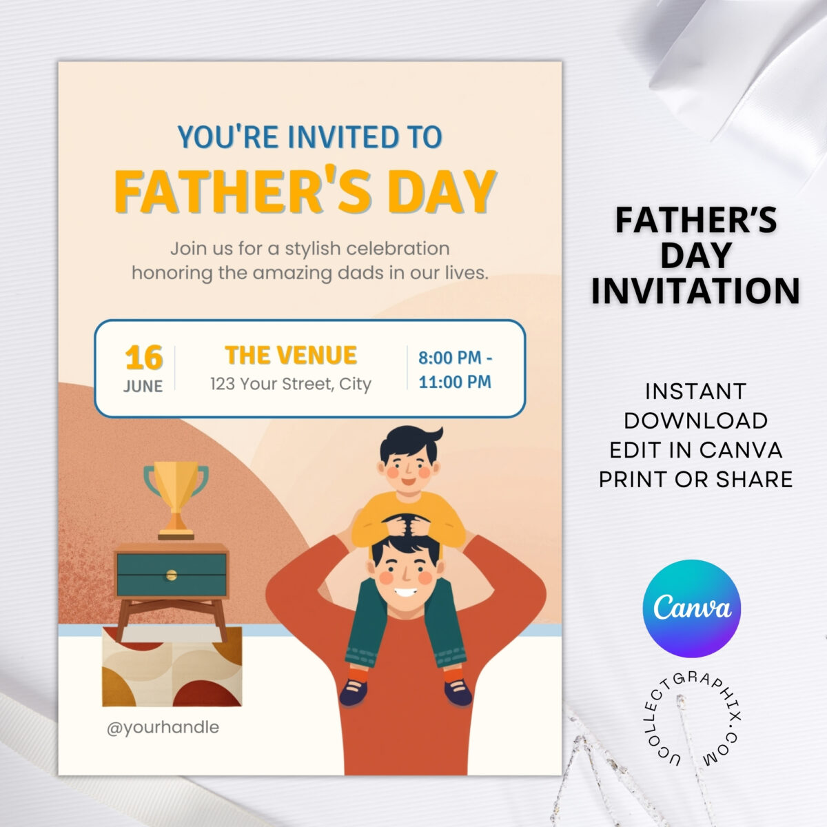 Editable Father’s Day Celebration Invitation Canva Template | Modern Father’s Day Party Invite | Instant Download | FDINVITE-004