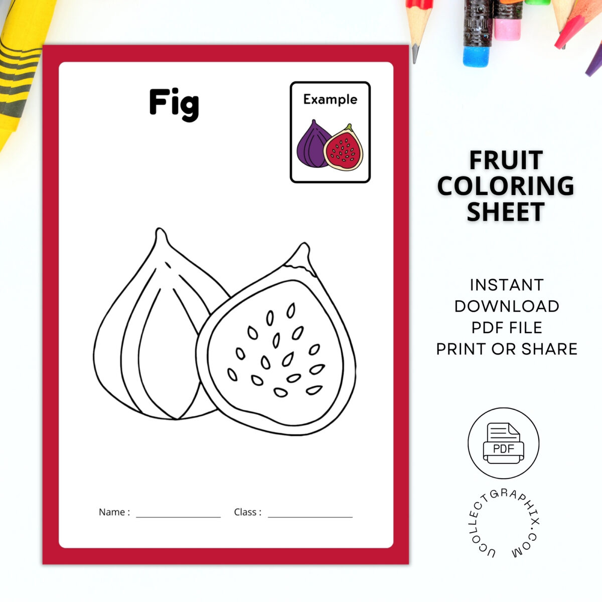 Fruit Coloring Pages Printable | 15 Easy Fruit Coloring Sheets for Kids | COLOR-001
