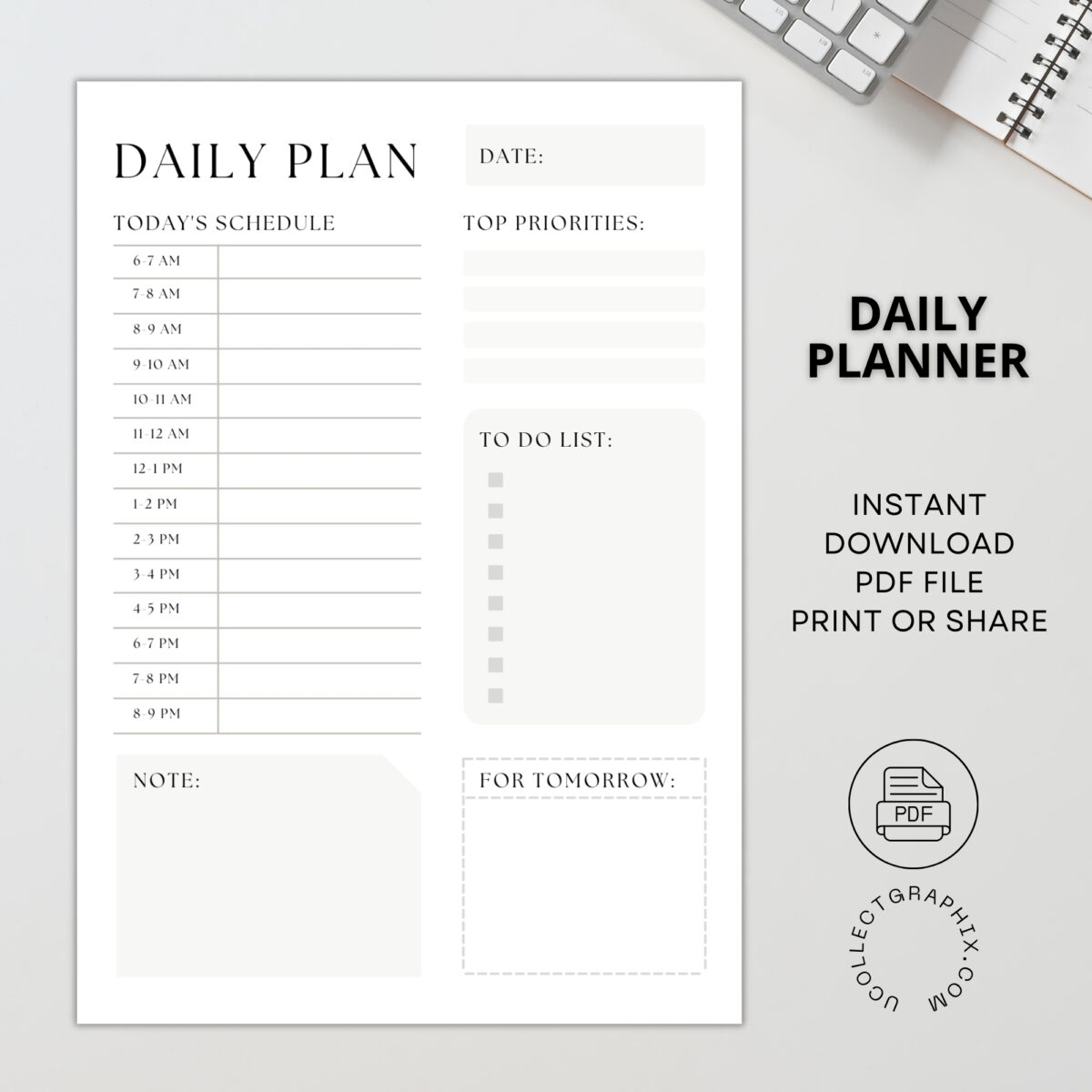 Printable Daily Planner | Productivity Planner PDF | PLADAY-001-01