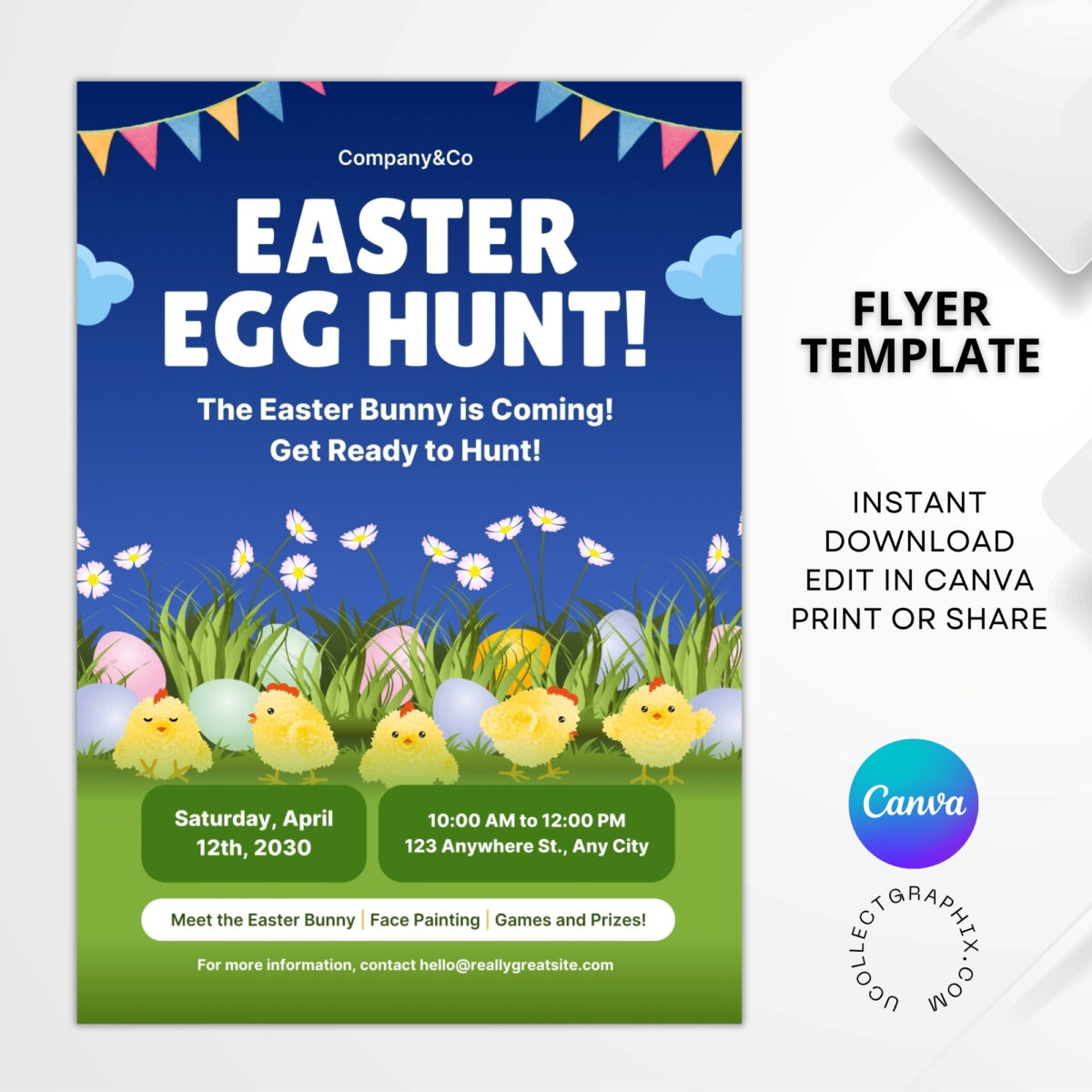 Editable Easter Egg Hunt Flyer Canva Template | Kids Easter Event Flyer | Spring Festival Invitation | FLYER-002