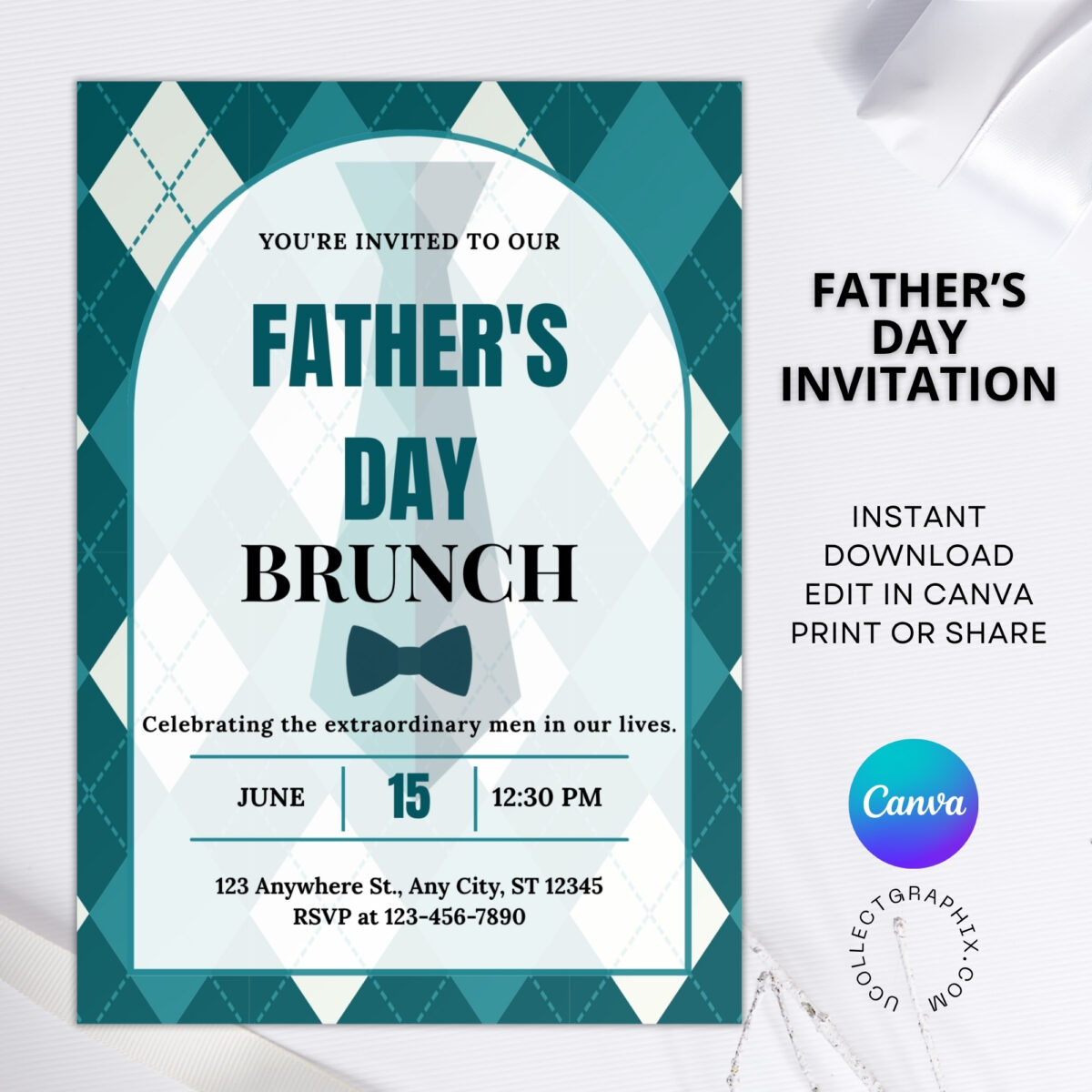 Editable Father’s Day Brunch Invitation Canva Template | Printable Father’s Day Celebration Invite | Instant Download | FDINVITE-003