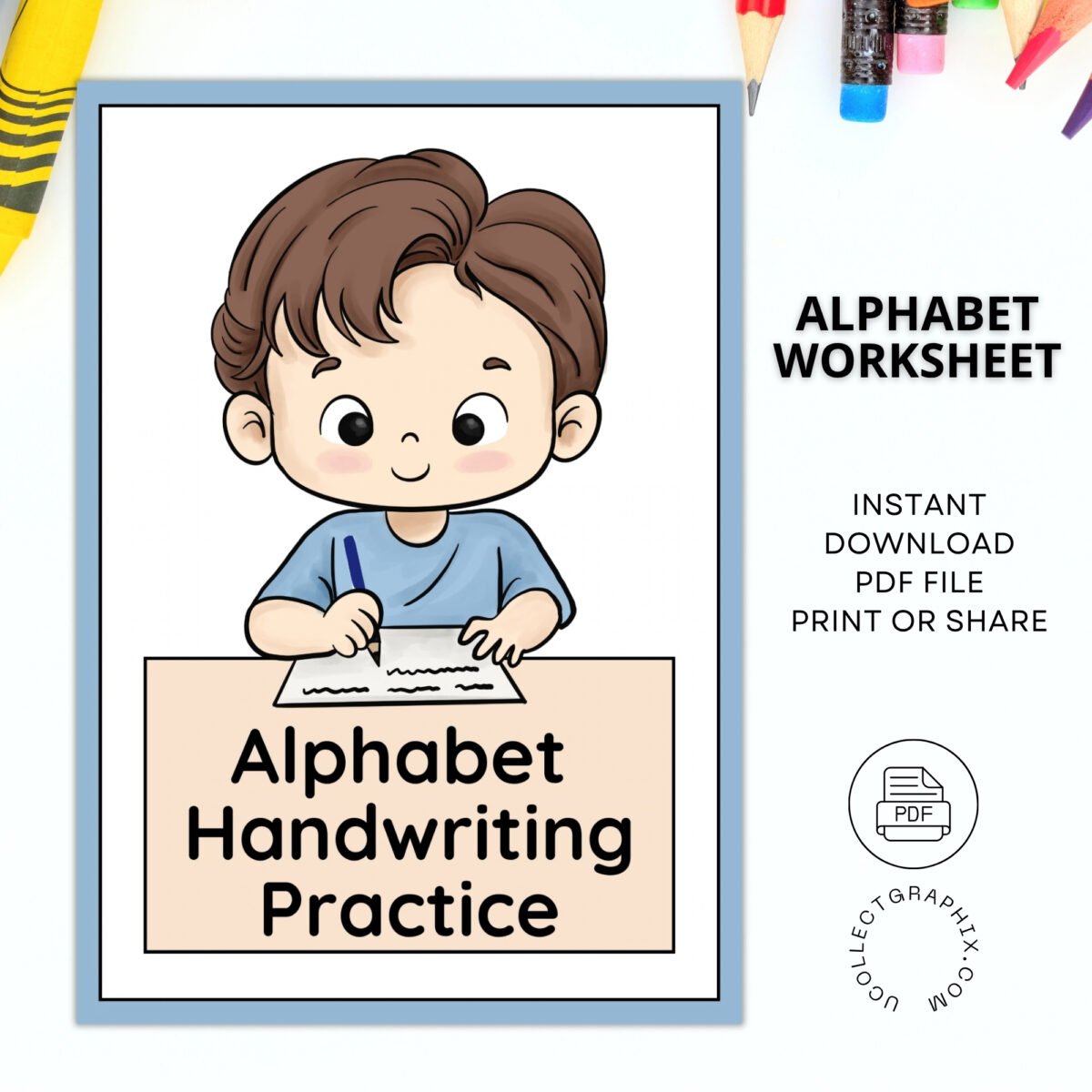 Alphabet A–Z Handwriting Practice for Boys | ABC Tracing | Blue Red Lined Writing Paper | Preschool & Kindergarten Printable | ALPHAND-001
