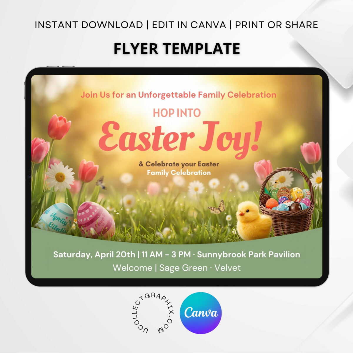Editable Family Easter Celebration Flyer Template | Easter Party Invitation | Easter Egg Hunt Flyer | FLYER-005