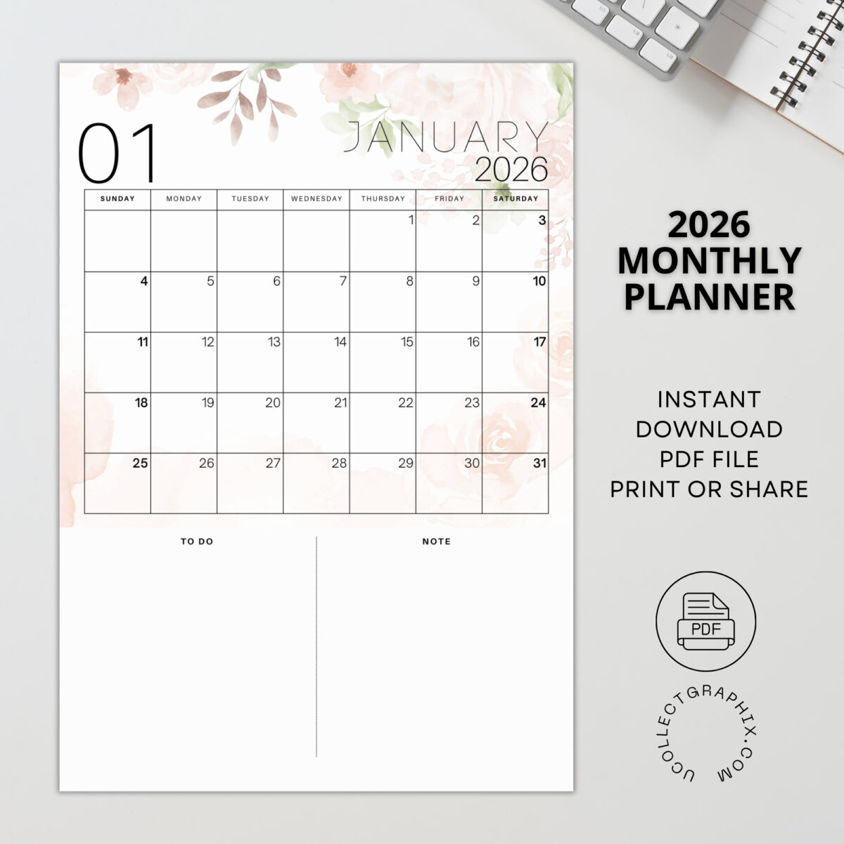 2026 Daily Planner Printable | To-Do List & Notes | Minimal & Functional Design | PLADAY2026-001-03