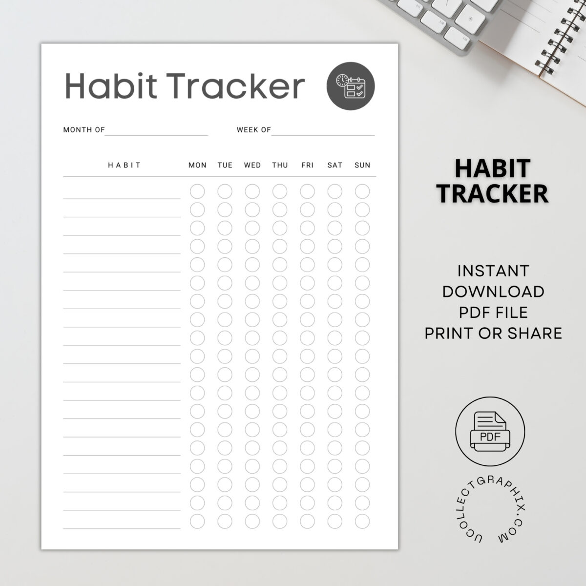 Weekly Habit Tracker Printable – Minimal Routine & Goal Tracker | TRAC-004-01
