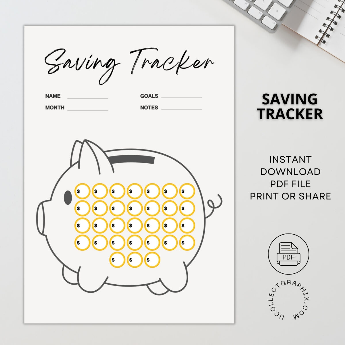 Monthly Savings Goal Tracker Printable | Personal Finance Planner | A4 & Letter Size | TRAC-003-01