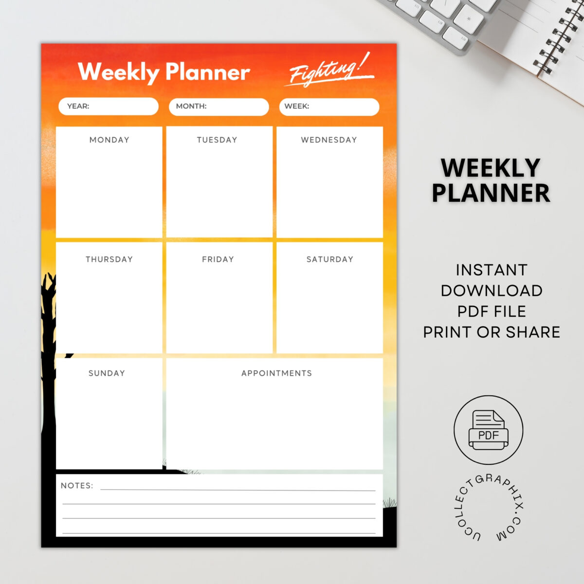 Printable Weekly Planner | Instant Download PDF | PLAWEK-001-01