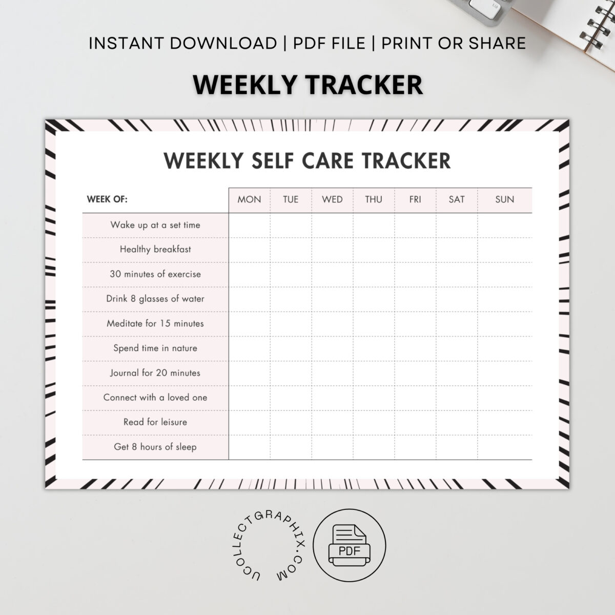 Weekly Self-Care Tracker Printable | A4 & US Letter Size | TRAC-006-01