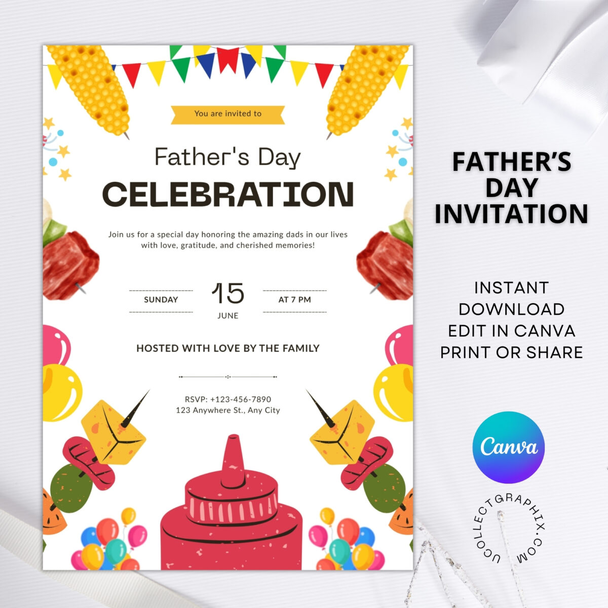 Editable Father’s Day Celebration Invitation Canva Template | BBQ Party Invite Printable | Instant Digital Download | FDINVITE-002