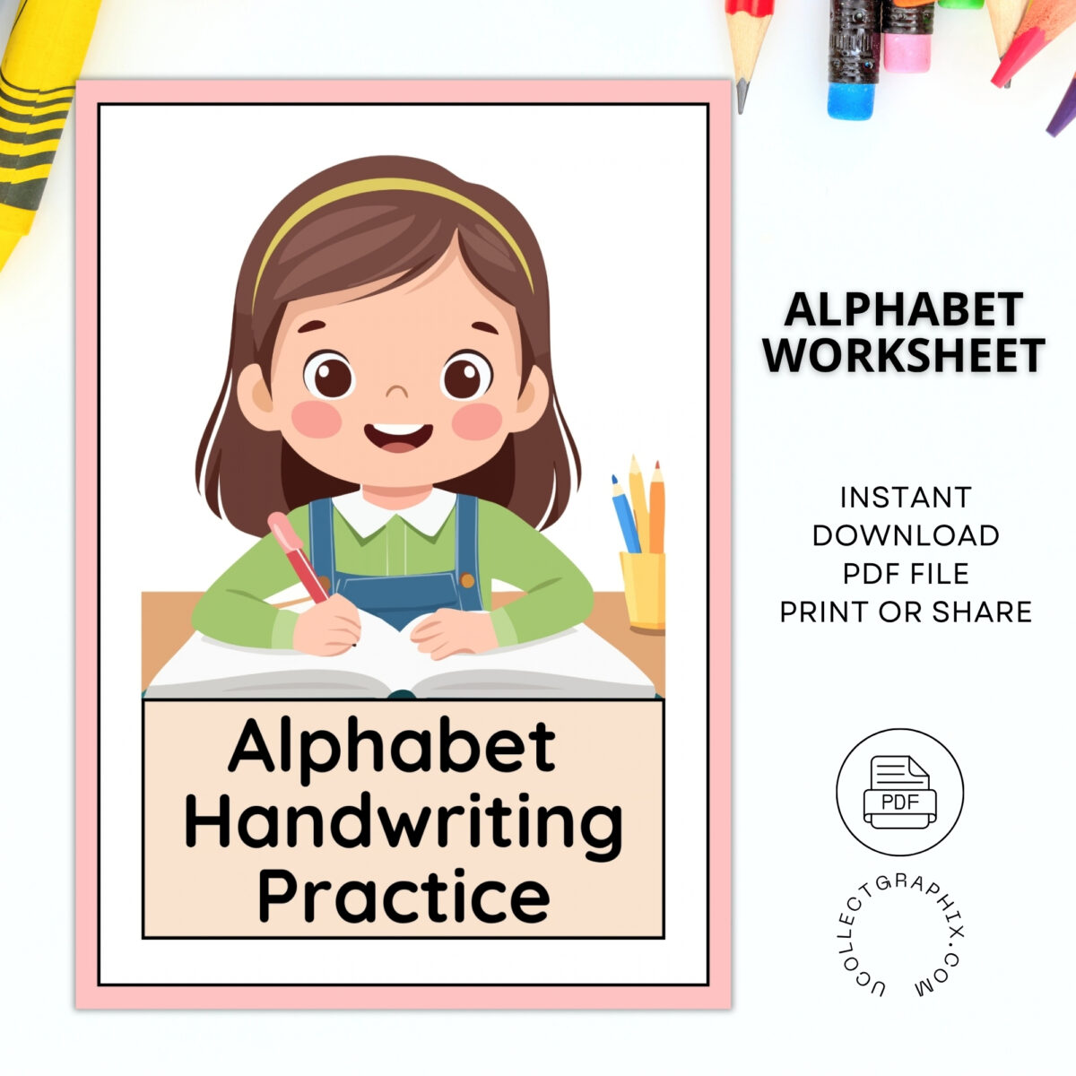 Alphabet A–Z Handwriting Practice for Girls | ABC Tracing | Blue Red Lined Writing Paper | Preschool & Kindergarten Printable | ALPHAND-002