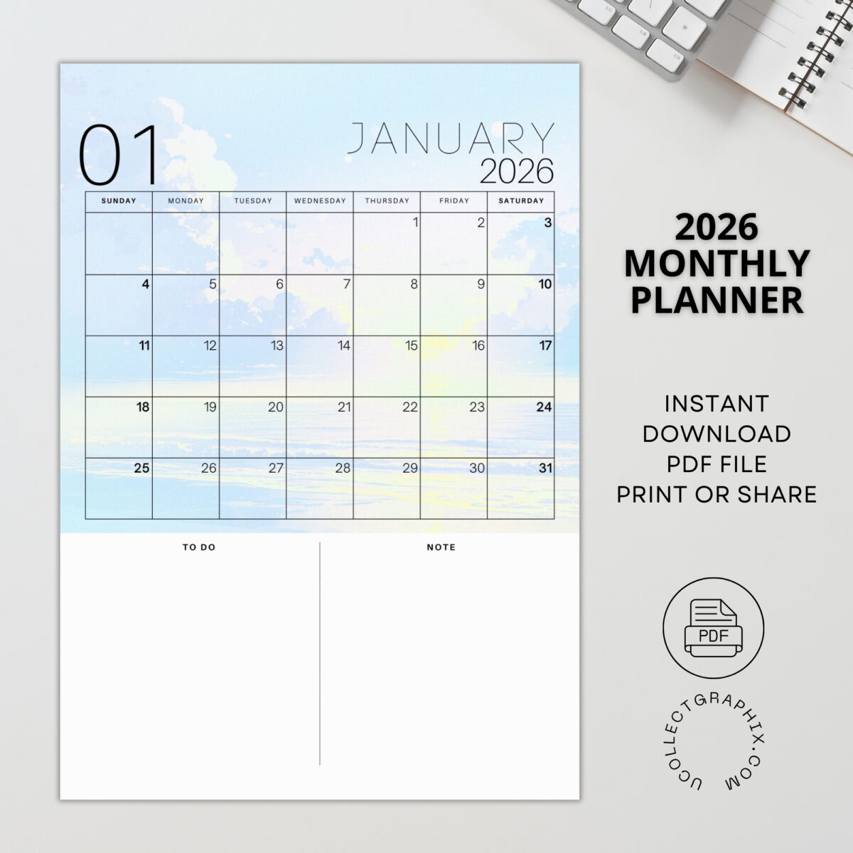 2026 Daily Planner Printable | To-Do List & Notes | Minimal & Functional Design | PLADAY2026-001-02