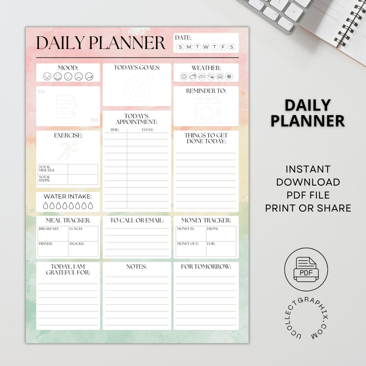 Printable Daily Planner | All-In-One Organizer PDF | PLADAY-002-02