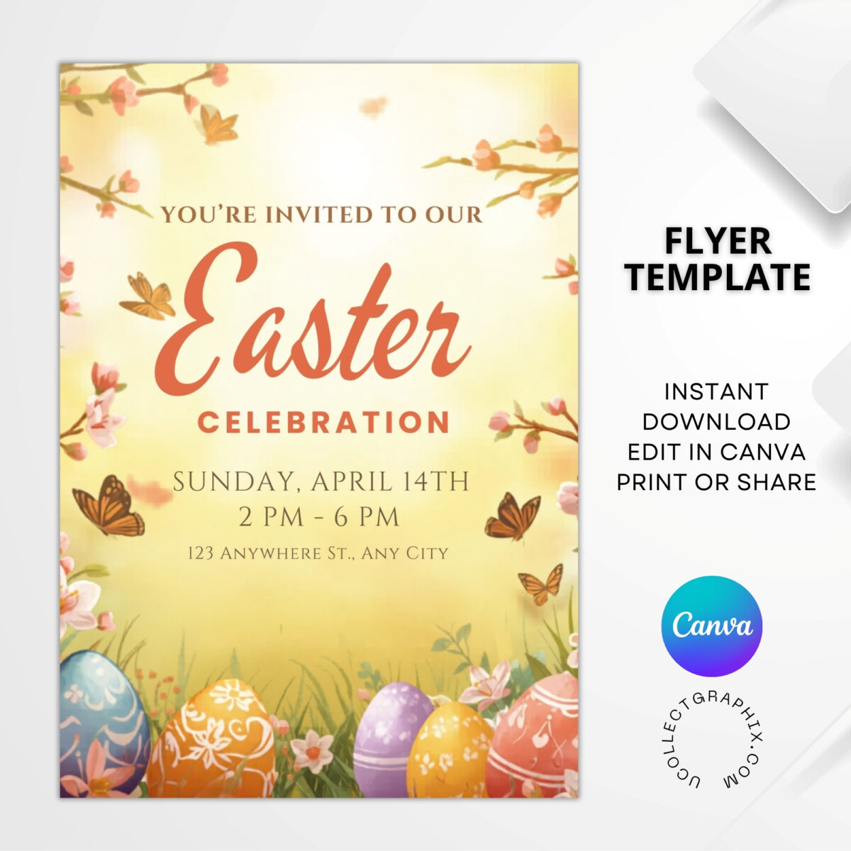 Editable Easter Celebration Flyer Template | Easter Event Poster | Easter Party Invitation | Church Easter Flyer | FLYER-004