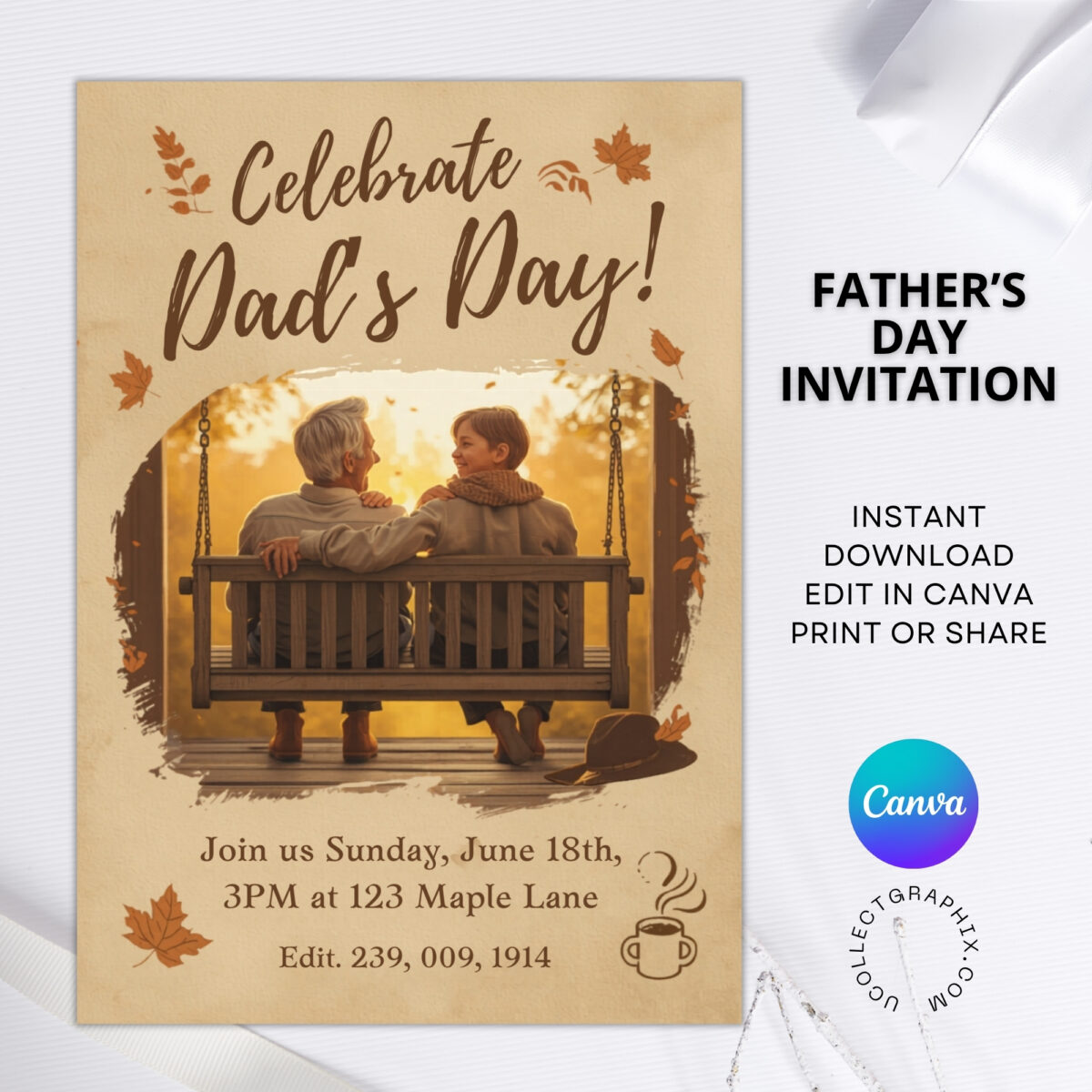 Editable Father’s Day Invitation Canva Template | Printable Father’s Day Party Invite | Instant Download | FDINVITE-001