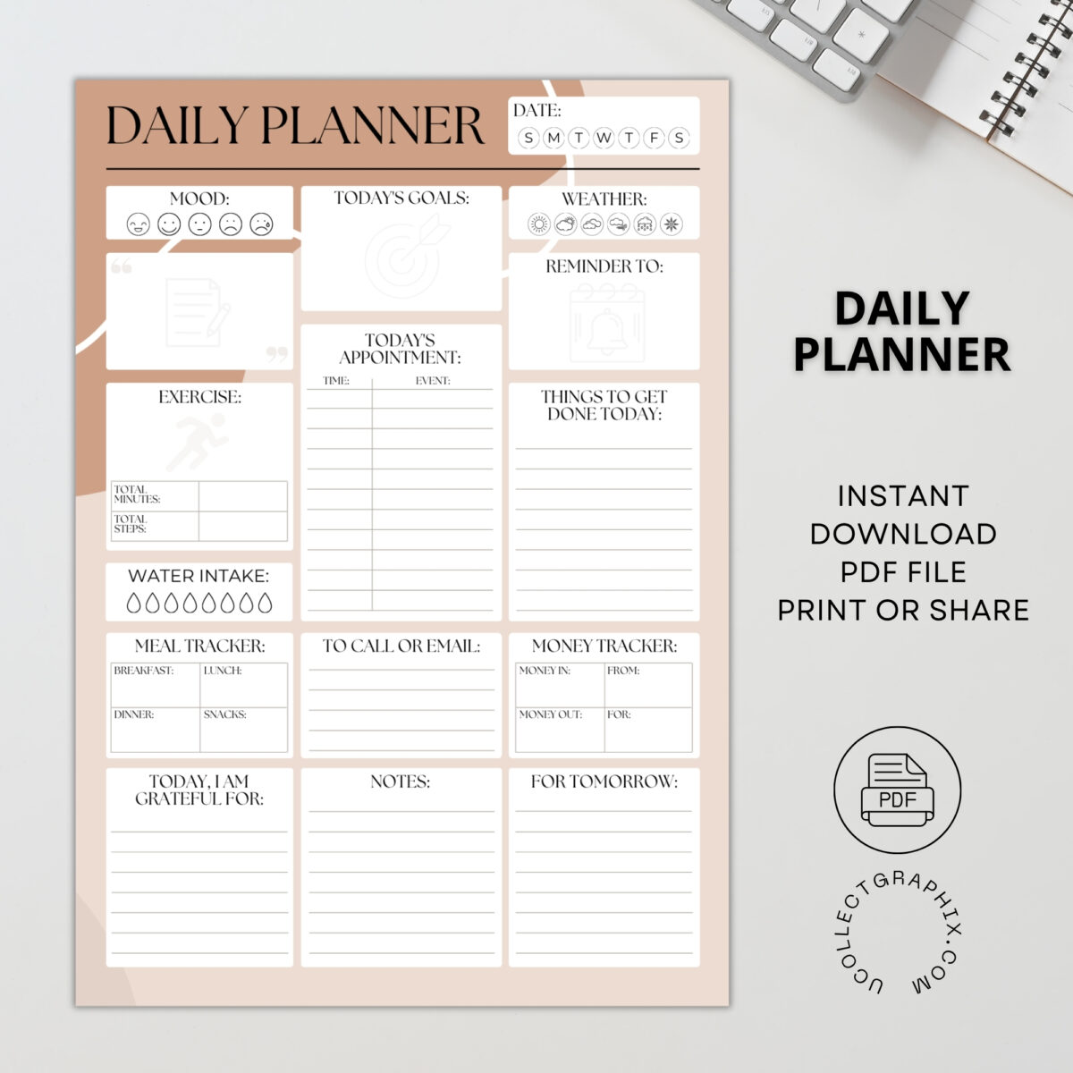 Printable Daily Planner | All-In-One Organizer PDF | PLADAY-002-03