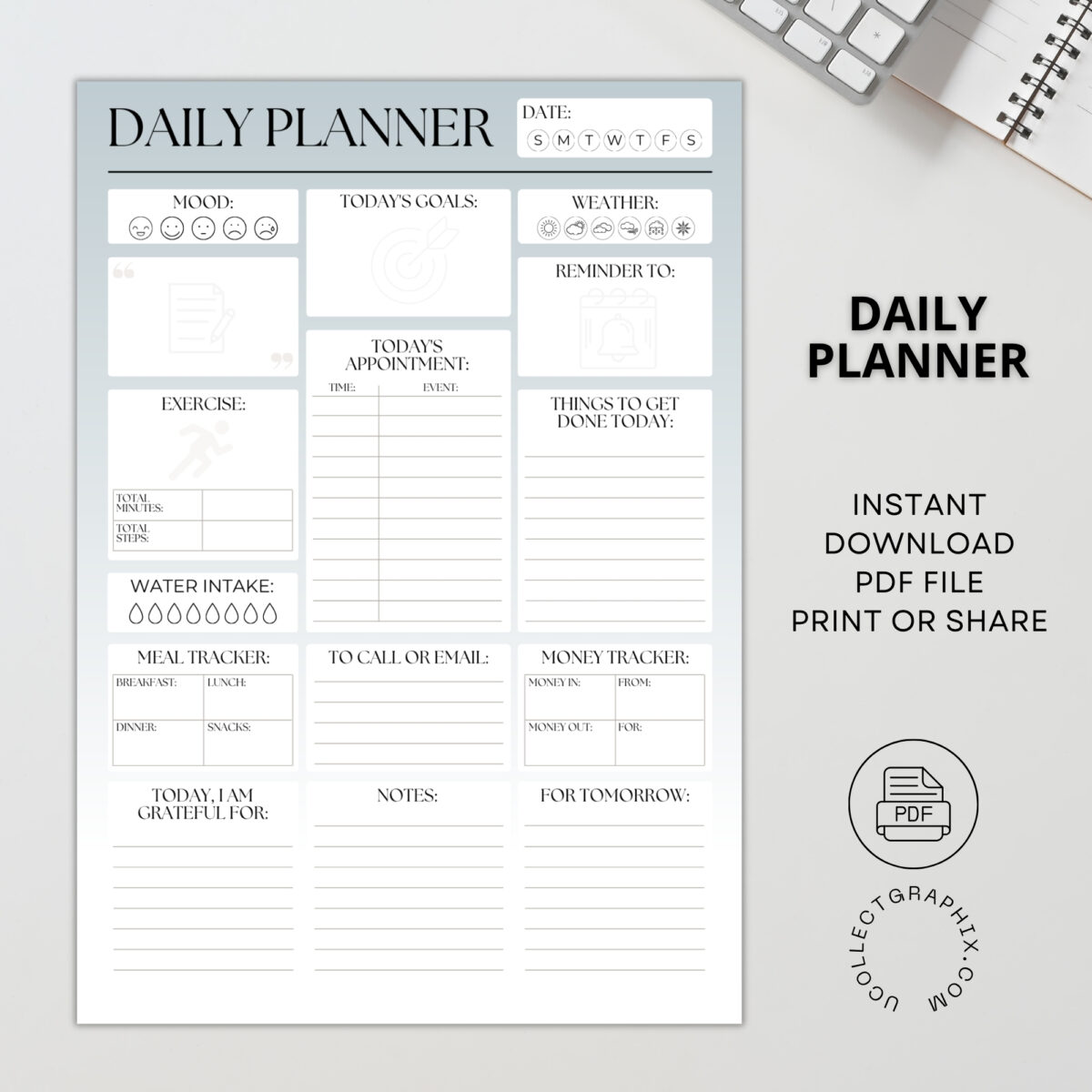 Printable Daily Planner | All-In-One Organizer PDF | PLADAY-002-04