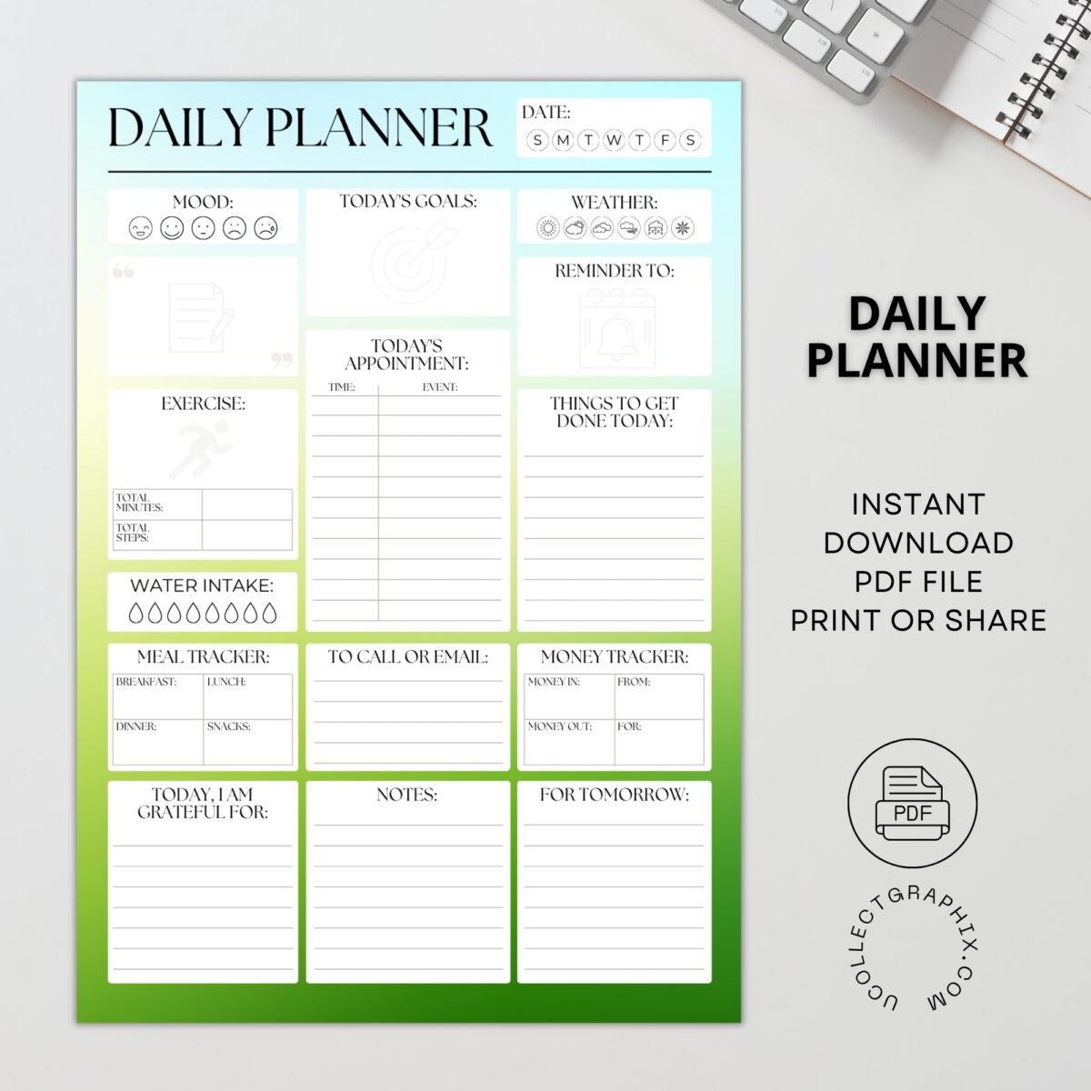 Printable Daily Planner | All-In-One Organizer PDF | PLADAY-002-05