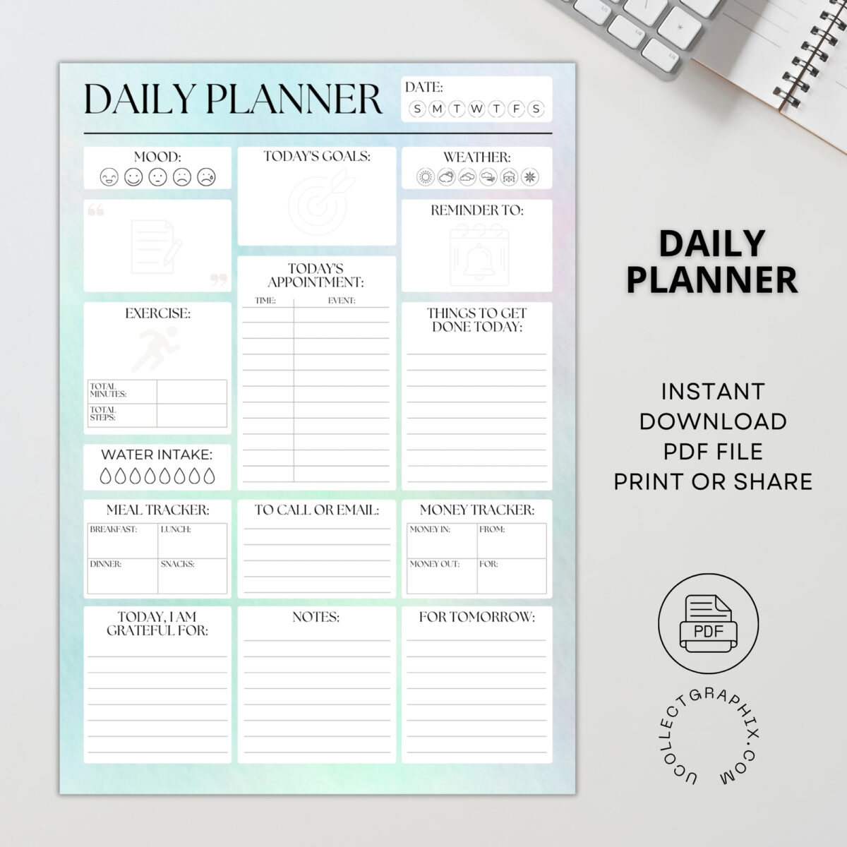 Printable Daily Planner | All-In-One Organizer PDF | PLADAY-002-06